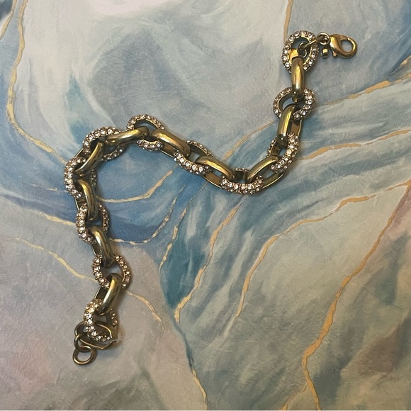 Ann Taylor Gold Tone Link Bracelet with Rhinestones - Picture 2 of 3